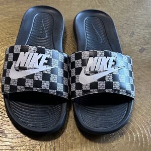 Nike Black & White Checkerboard Logo Slide Sandals